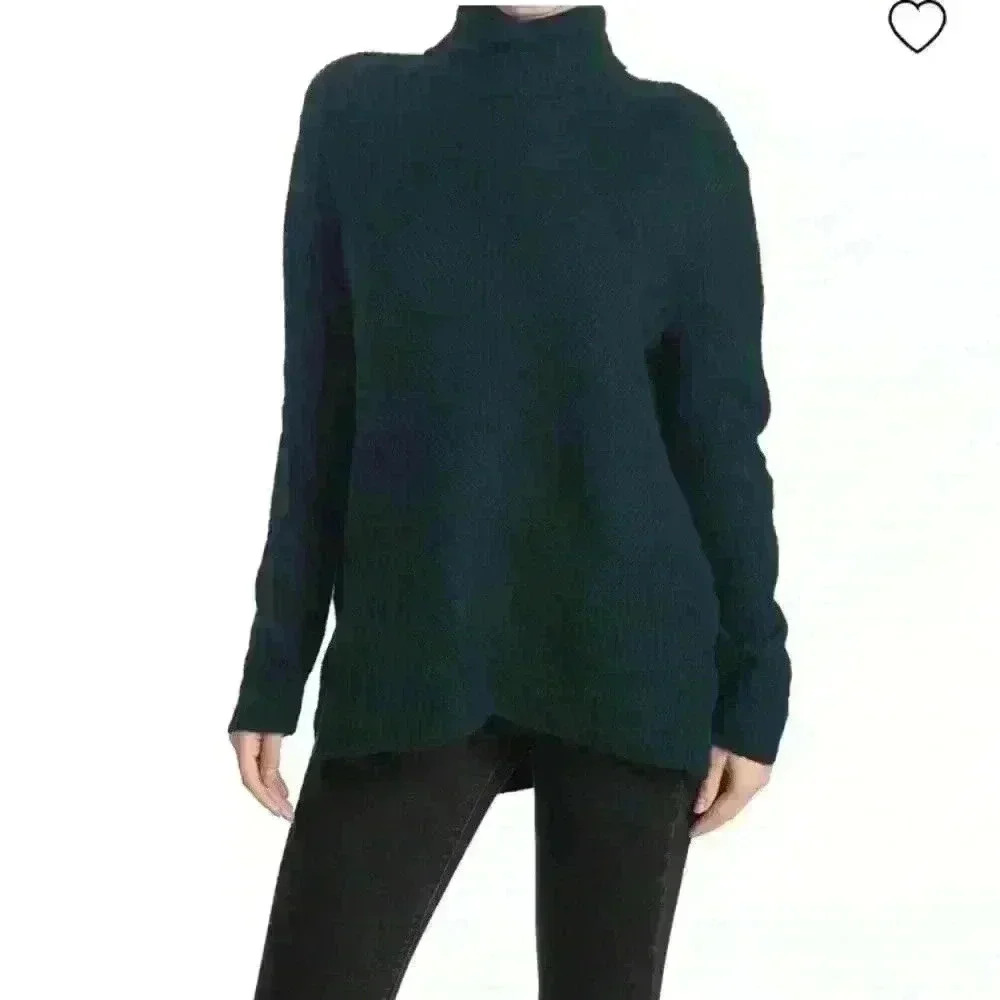 Sweet Romeo Abstract Rib Turtleneck Tunic Sweater Dark Teal
